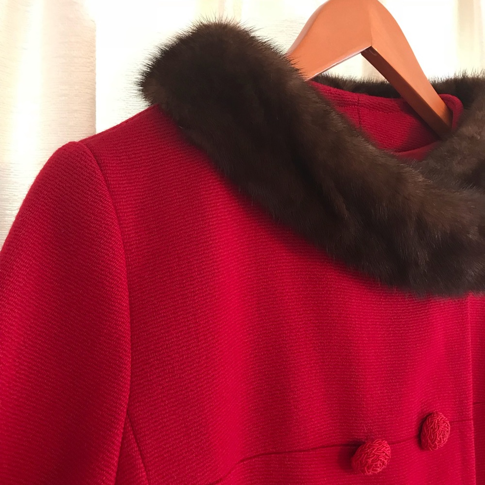 HOLLY GAB Coat 1950s Scarlet Red w/ Mink Collar ❤️